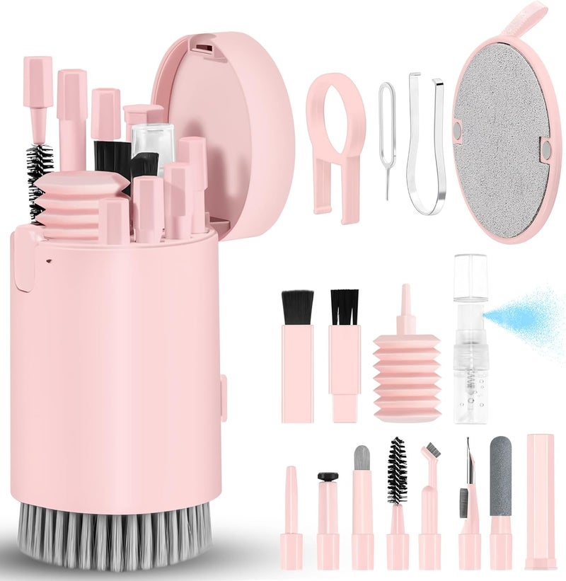 walrfid Laptop Phone Screen Cleaner Kit, Computer Keyboard Brush Cleaning Spray for iPhone AirPods MacBook iPad, 20-in-1 Electronic Device Clean Tool for Camera Earbud Car Screens (Pink) - Image 1